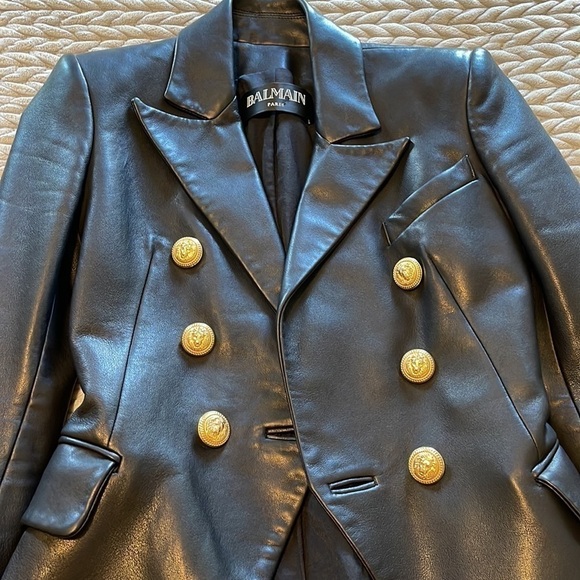 Double-breasted leather blazer - Picture 7 of 15